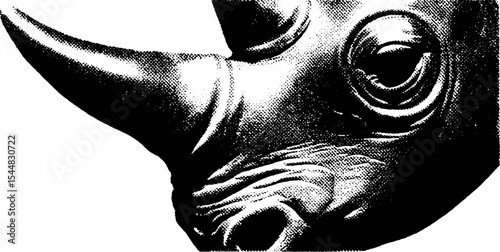 High contrast mechanical rhino design with tattoo-inspired elements