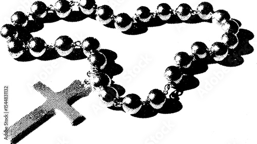 High contrast rosary bead fragment in black and white for religious reflection design