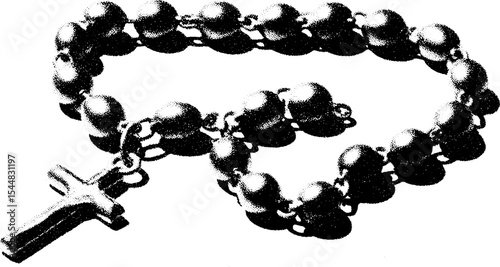 Rosary bead fragment in high contrast black and white for religious design