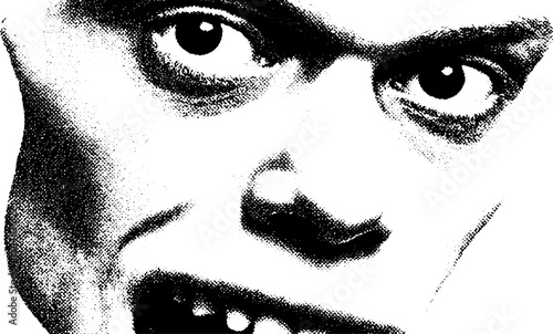 Rotting zombie face in high contrast black and white for halloween design