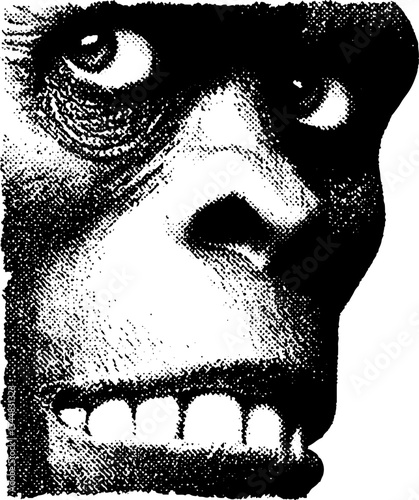 High contrast rotting zombie face in black and white - horror and halloween design