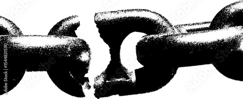 High contrast black and white rusted chain fragment - symbol of strength and decay