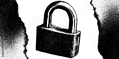 Rusted padlock in high contrast black and white abstract design for security and art themes