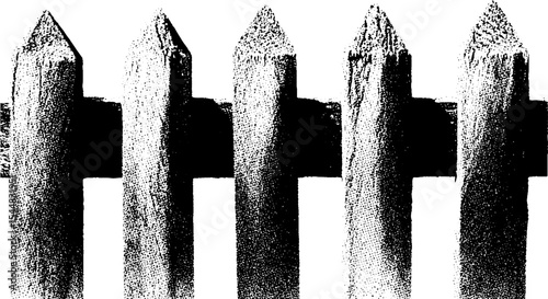 Rustic picket fence in high contrast black and white design for artistic projects
