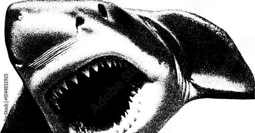 High contrast black and white shark and wave tattoo design
