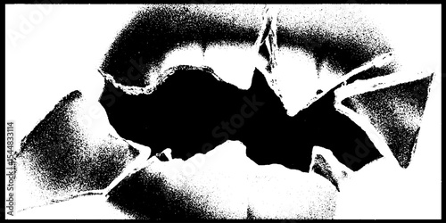 Abstract high contrast shattered glass scene in black and white