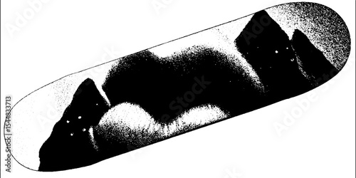 High contrast black and white abstract skateboard deck design