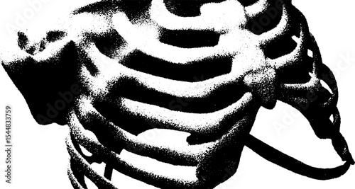 High contrast black and white skeletal rib fragment design for medical study and education