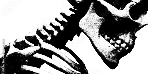 High contrast black and white skeletal rib fragment art for scientific illustration