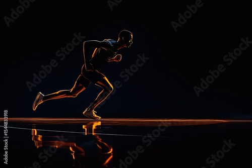 Detailed Visual  of Silhouette of Athlete Running in Studio Isolated on Black