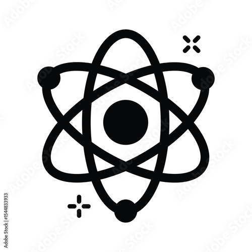 A modern glyph style icon of atom with orbit rings