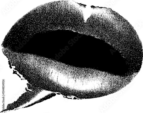 High contrast black and white speech bubble with pop art lips
