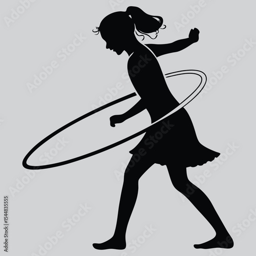  Girl spinning a hula hoop silhouette vector design art and illustration