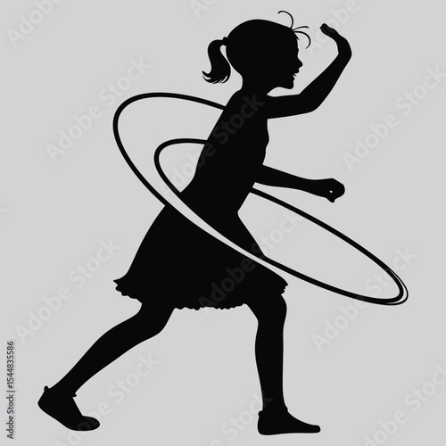  Girl spinning a hula hoop silhouette vector design art and illustration