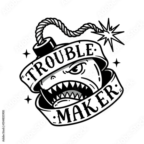 'Trouble Maker' Bomb Traditional Tattoo Style Illustration