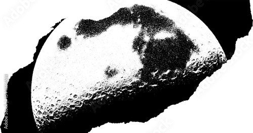 Tarot card design featuring the moon in high contrast black and white