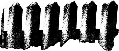 High contrast black and white torn picket fence