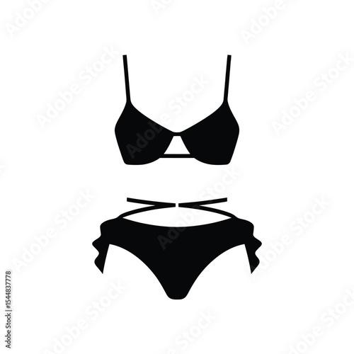 Elegant black bikini silhouette with wrap around straps and frills