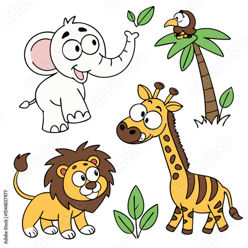  Cute Cartoon Jungle Animals Doodle Set

