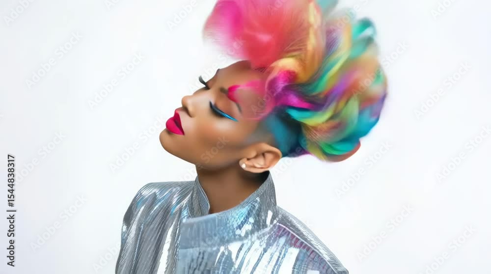 moving woman with colorful mohawk  hairstyle