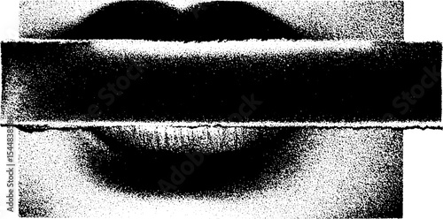 High contrast abstract black and white lips with washi tape strip concept