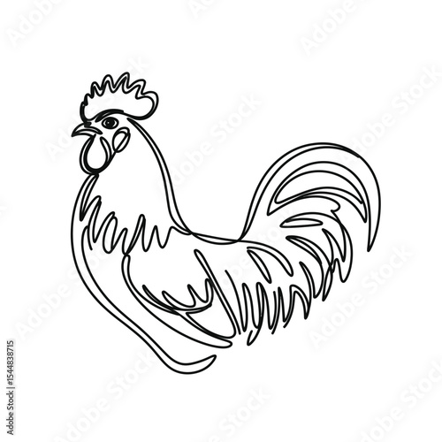 Elegant Rooster Line Art Illustration in Black and White Style