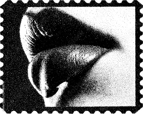 Abstract black and white pop art lips with wax seal edges design for modern decor