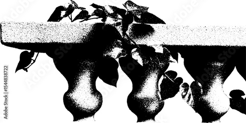Weathered balustrade segment with climbing ivy for rustic garden decor