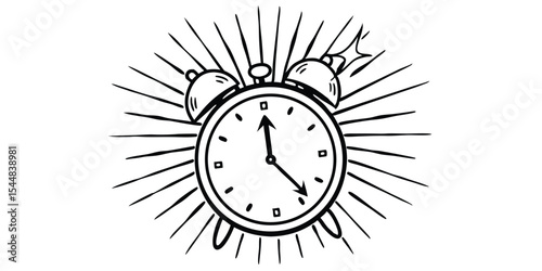Illustration of a ringing alarm clock with radiating lines emanating from behind the clock face