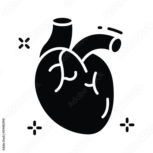 A premium glyph icon featuring human heart organ