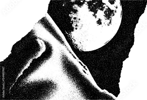 Abstract wolf and moon in high contrast black and white