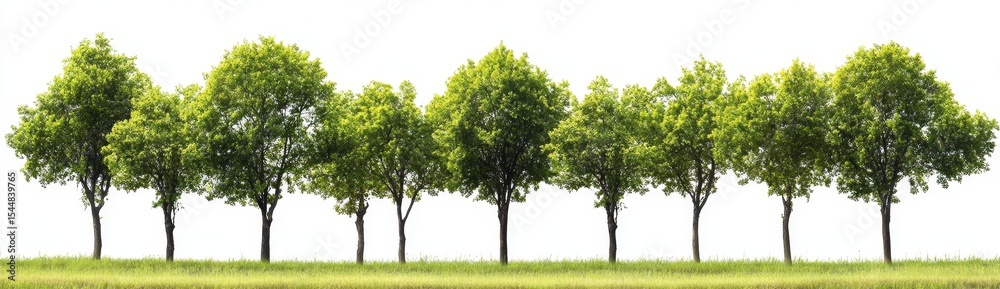 Obraz premium Transparent background of isolated green trees with forest and summer foliage for use in both print and web applications including cut path and alpha channel