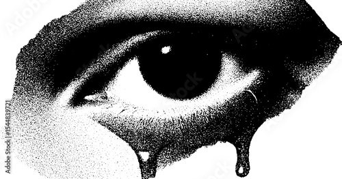 High contrast dripping zombie eye in black and white for halloween design
