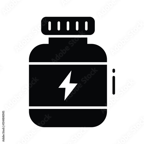 A modern glyph icon showing supplement bottle