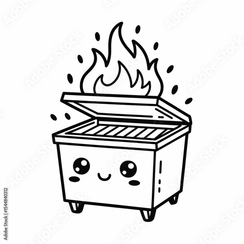Cute Cartoon Dumpster Fire Illustration with Kawaii Eyes and Smile