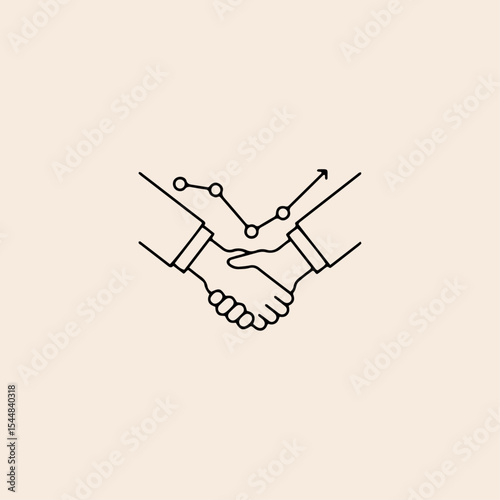 Handshake with sales increase icon flat vector design.