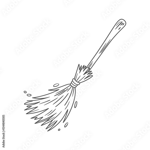Hand Drawn Witch Broom Illustration for Halloween Coloring Page