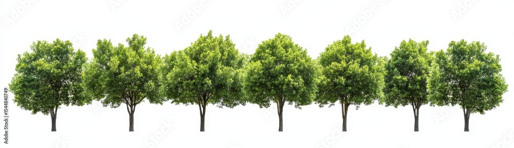 Fototapeta premium Isolated green trees on a transparent background featuring forest and summer foliage suitable for print and web use with a cut path and alpha channel