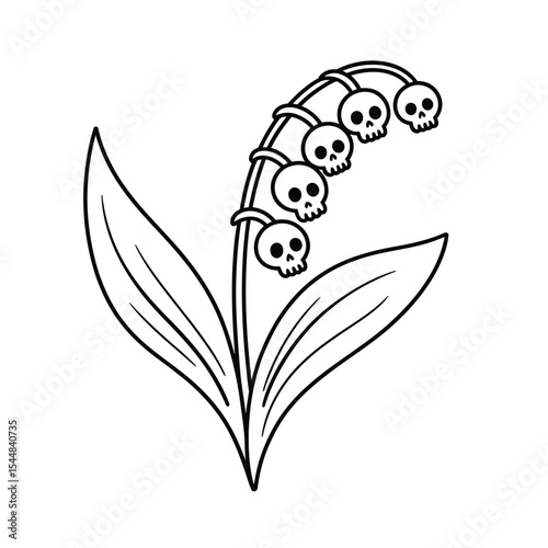 Lily of the Valley with Skull Flowers Black and White