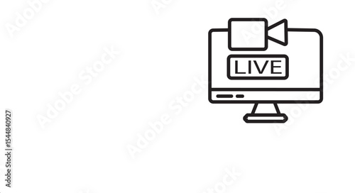 an illustration of a laptop with a live streaming icon on the screen.white background. Vector illustration