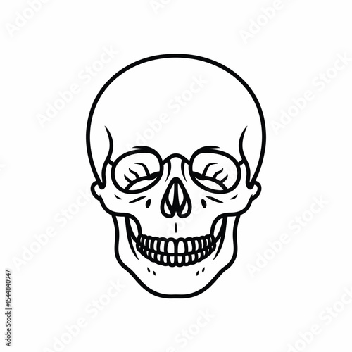 Skull with glasses in black and white line art style