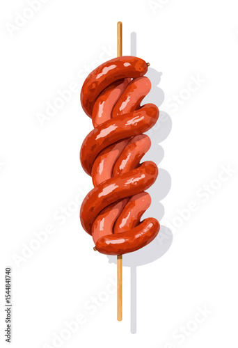  Multiple savory sausages intricately braided and skewered together ready for a delightful outdoor grilling experience