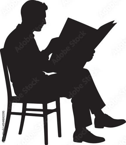 silhouette of a man reading newspaper vector art illustration