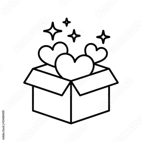 Gift box with hearts and stars line art illustration
