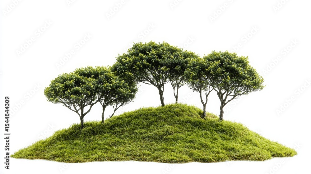 Obraz premium A miniature forest with trees and flowers, set against a transparent backdrop in isolation