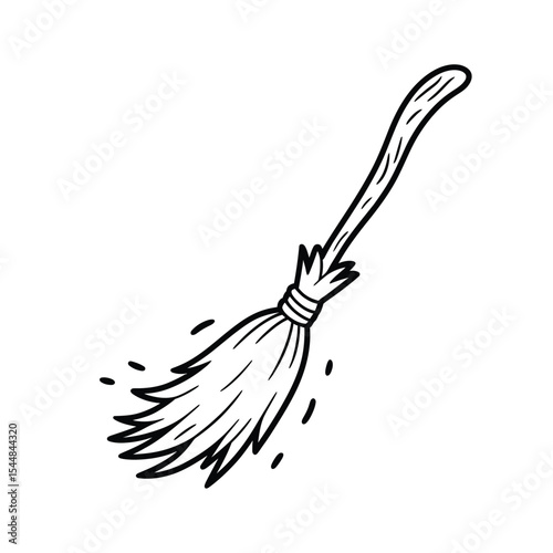 Hand Drawn Witch Broom Outline for Halloween Decoration and Design