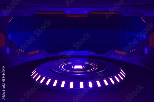 Futuristic Tech Stage: A technologically advanced stage bathed in neon hues, perfect for showcasing futuristic products and digital presentations.