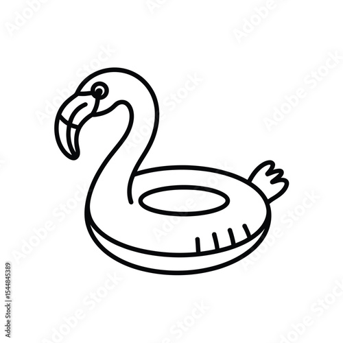 Simple Line Drawing of a Flamingo Pool Float on White Background
