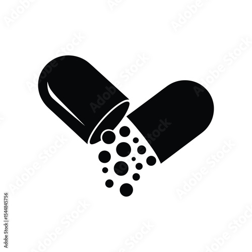 Open Capsule with Pills Icon: Medicine, Pharmacy, Health, and Supplement Symbol
