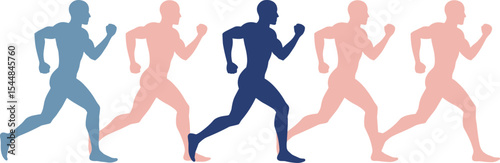 Silhouette of athletes running in motion, dynamic jogging sequence, fitness concept, healthy lifestyle, competitive sport, human movement, marathon training, active people, sports motivation, teamwork